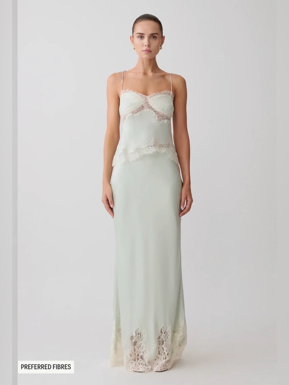 Meshki Satin Lace-Trim Chemise Top - Light Mint & Cream